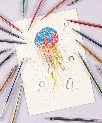 Capped Iridescent Glitter Gel Ink Pen Set Of 12